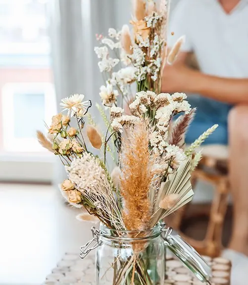 Natural dried bouquet in a glass vase